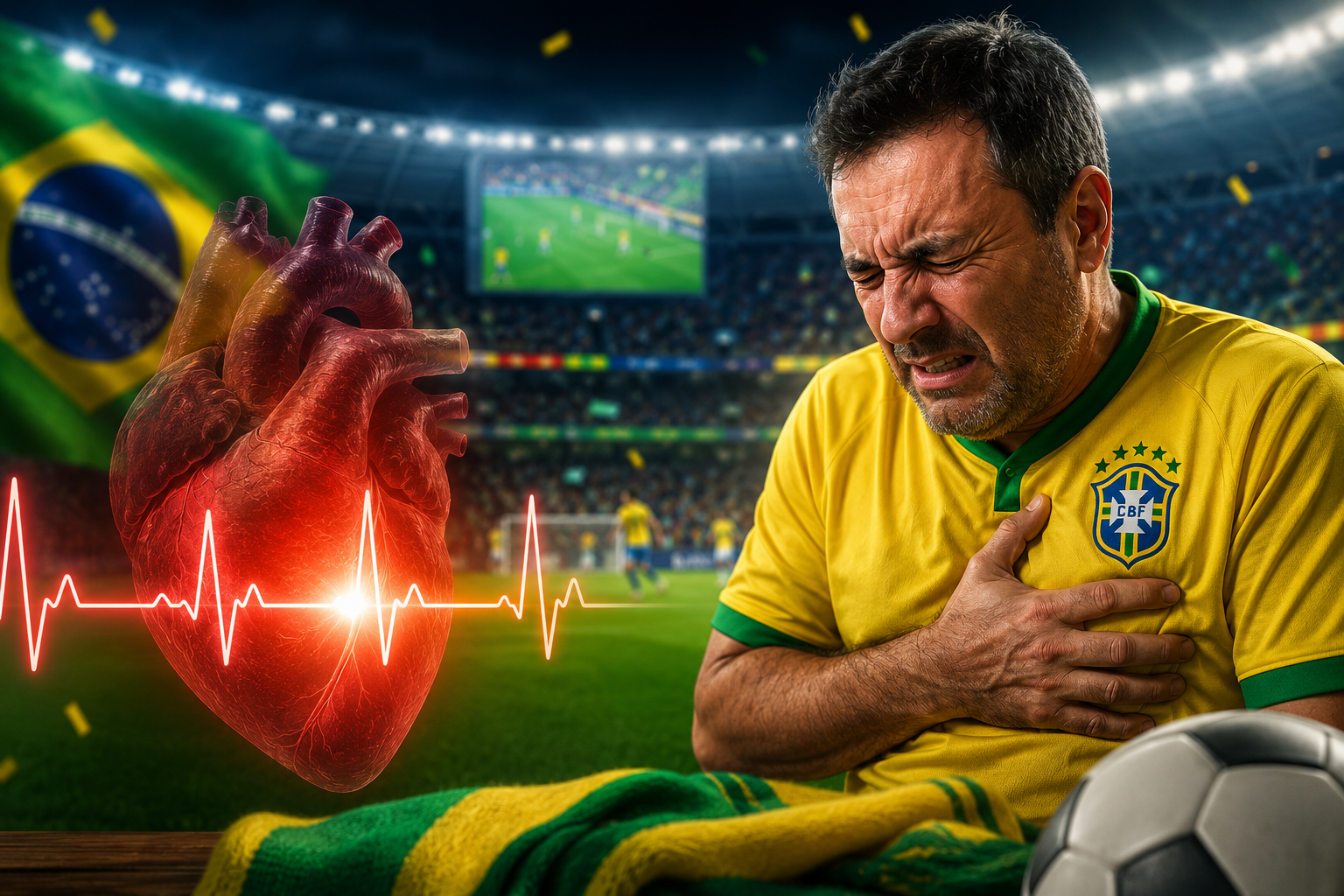 Alerta na Copa: Infartos sobem 16% em dias de jogos da Seleção Brasileira, diz estudo
